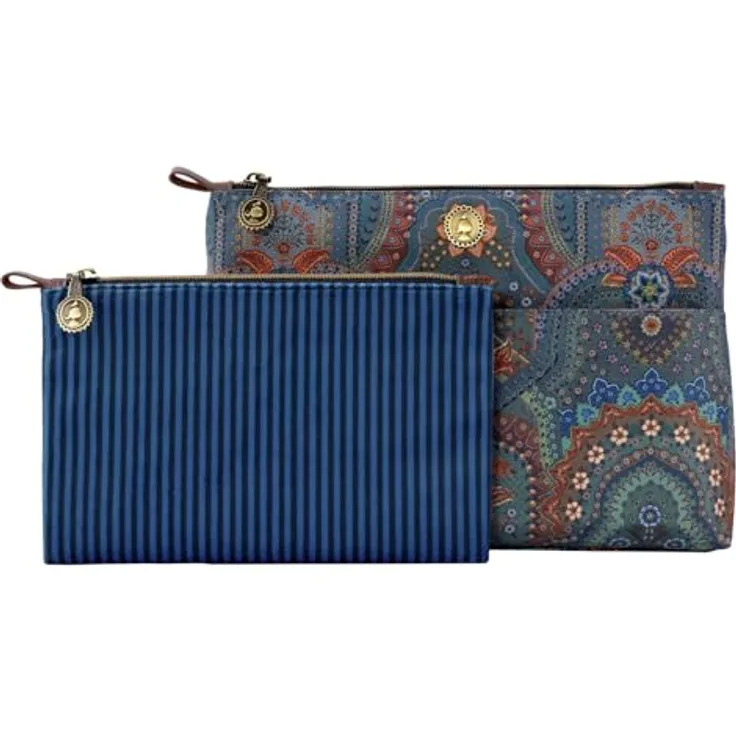 Pip Studio Caryn Kosmetiktasche Combi Jabali, elegante blaue Beauty Case mit Satin-PVC-Mix, 26 cm
