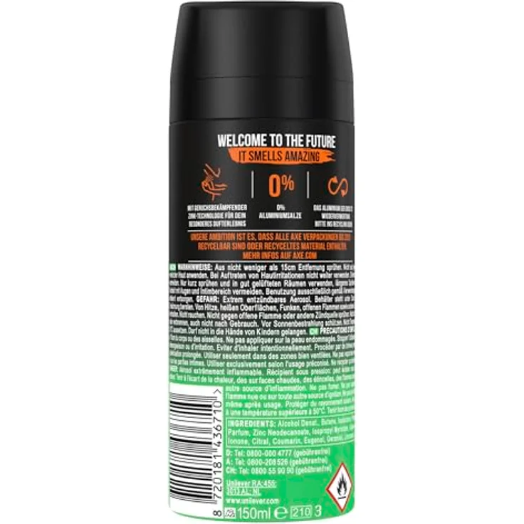 Axe Bodyspray Jungle Fresh, Deo ohne Aluminiumsalze, 48 Stunden lang wirksamer Schutz vor Körpergeruch, 150 ml – Bild 2