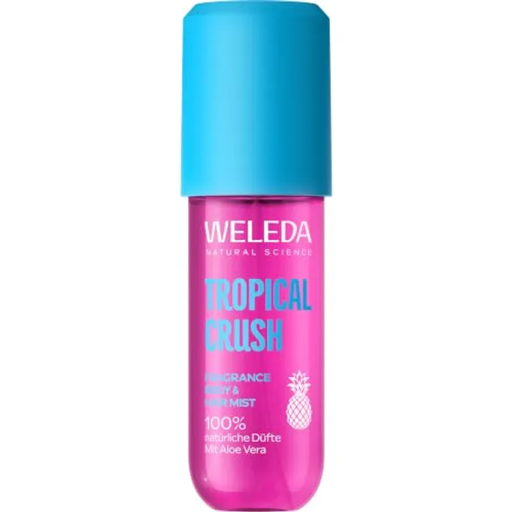 WELEDA Tropical Crush Fragrance Body & Hair Mist Spray, fruchtiger Duft mit Noten von Mango, Ananas und Himbeere, 95 ml, pinke Flasche