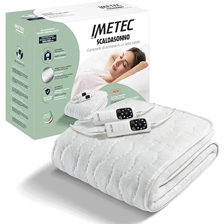 Imetec Heizdecke 16965, Wärmematte mit 6 Temperatureinstellungen, Schnellaufheizfunktion und integrierter Abschaltautomatik, 160x150 cm, Polyester