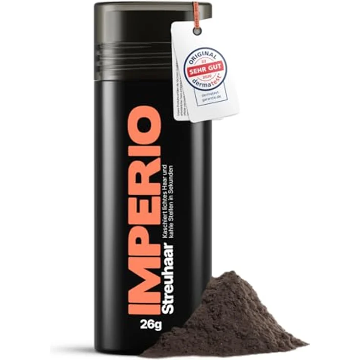 IMPERIO Streuhaar zur Haarverdichtung, 100% Naturfasern, Premium Friseurqualität, 26g, Dunkelbraun – Bild 1