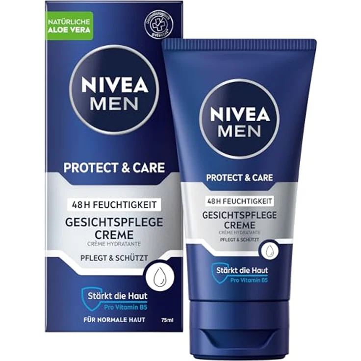 Nivea Men Protect & Care Gesichtspflege Creme, beruhigende Feuchtigkeitscreme für Männer, 48h feuchtigkeitsspendend mit Aloe Vera und Pro Vitamin B5, 75 ml – Bild 1
