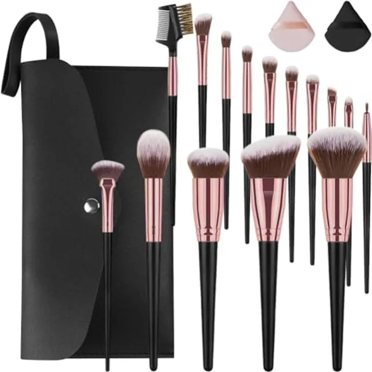 Vicloon Pinselset Makeup, 15 Stück Professionelles Schminkpinsel Set mit Aufbewahrungstasche, für Flüssigkeiten, Puder und Cremes, hypoallergen