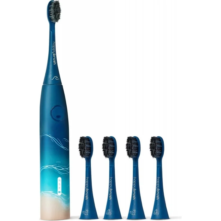 happybrush ECO VIBE 3 Ocean, Schallzahnbürste mit 40.000 Vibrationen/Min, 3 Reinigungs-Modi, inkl. 4 Refills, aus 100% recyceltem Plastik
