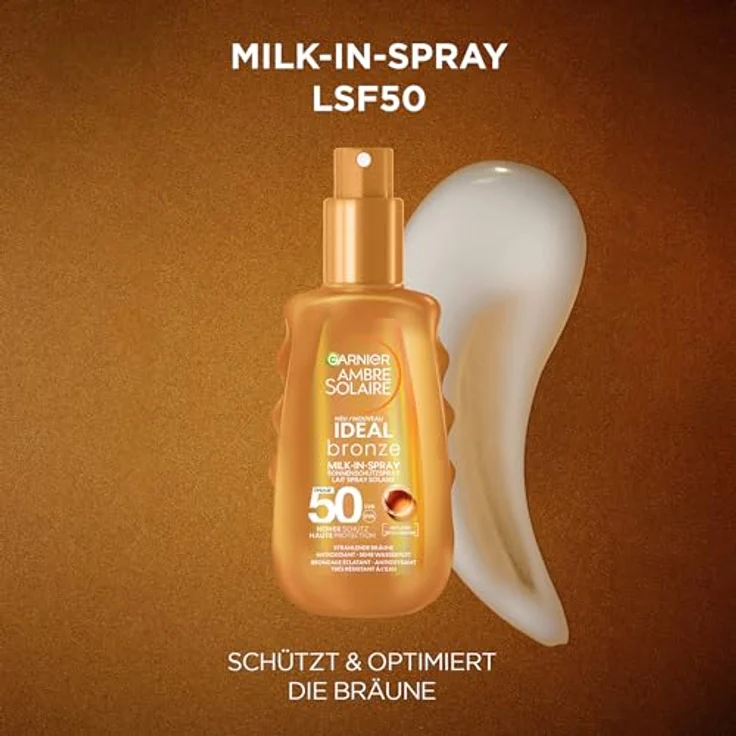 Garnier UV-Sonnenschutzspray für eine strahlende Bräune, Sehr hoher Sonnenschutz mit LSF 50, Wasserfest, Ambre Solaire Ideal Bronze Milk-in-Spray, 1 x 150 ml – Bild 5