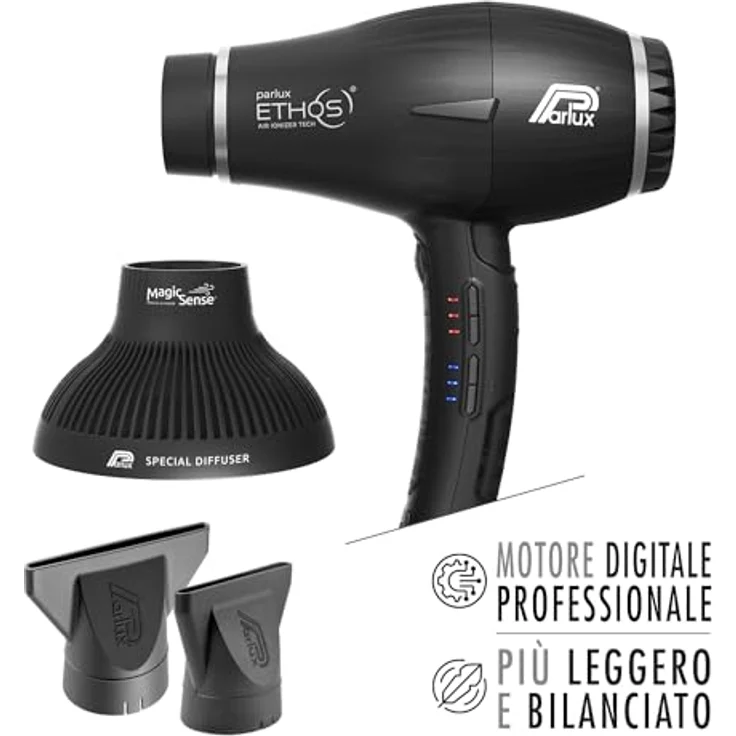 Parlux Ethos Haartrockner, schwarz mit Magic Sense Diffusor, 2300 Watt, 9 Einstellungen – Bild 2