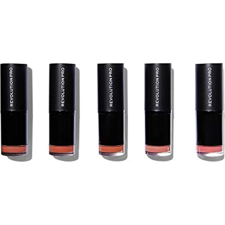 Revolution Beauty London Revolution Pro Lippenstift Kollektion, Bare, 5x3.2g, 5 cremige Nude-Töne, tierversuchsfrei