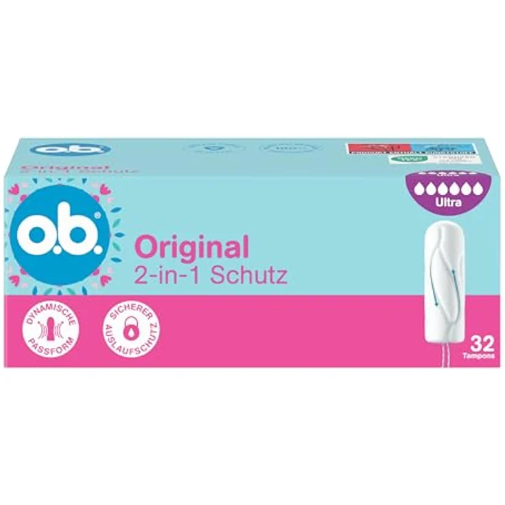 o.b. Original Ultra 2-in-1-Schutz Tampons, 32 Stück, mit Dynamic Fit-Technologie und bis zu 100% Auslaufschutz – Bild 1