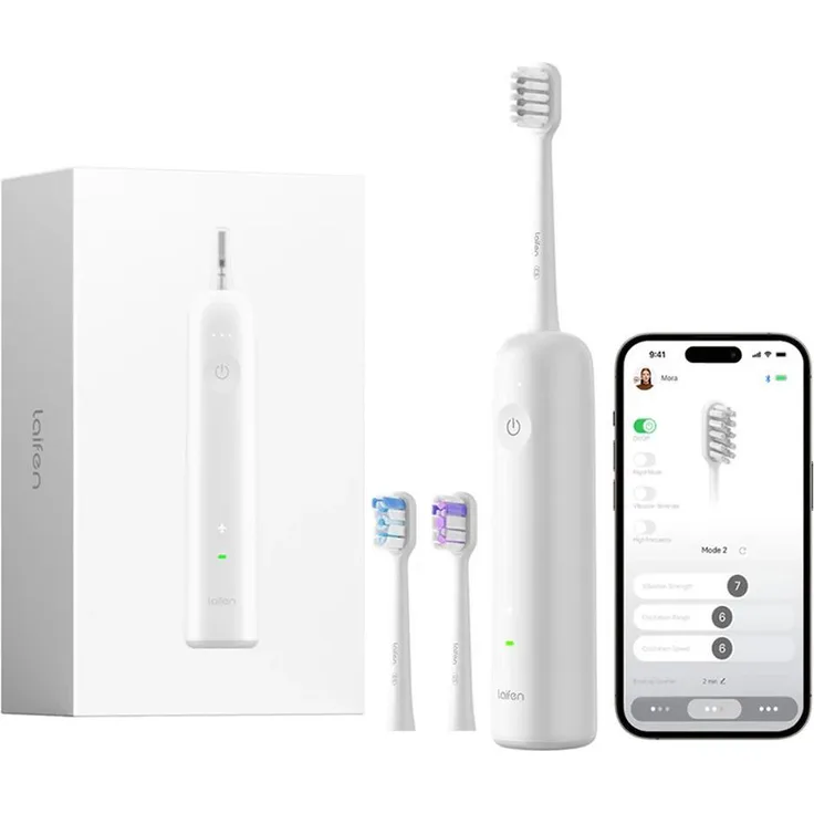 Laifen Wave Pro Elektrische Schallzahnbürste mit App, Drucksensor, 70 Tage Akku, kabelloses Laden, intel-Weiß