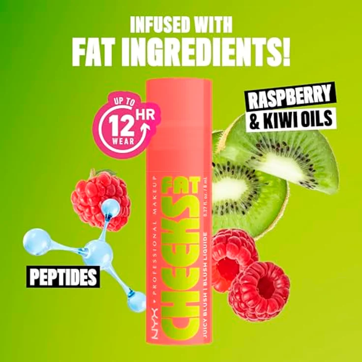 NYX Professional Makeup Fat Cheeks Juicy Blush – Flüssiges Rouge, 12H Halt, 24H Feuchtigkeit, Himbeer- & Kiwiöl, Farbe: Papaya Plump, 8 g – Bild 5