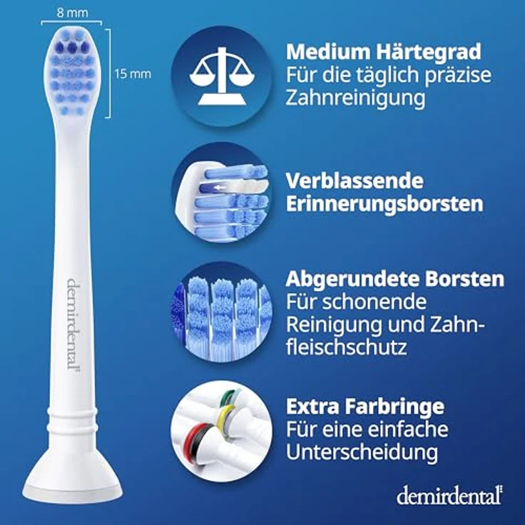 Demirdental 8er-Pack Mini Aufsätze für Philips Sonicare Zahnbürstenaufsatz ProResults, auch für DiamondClean FlexCare EasyClean HealthyWhite, HX6028 Ersatzbürsten designed in Berlin, Medium Härtegrad – Bild 6