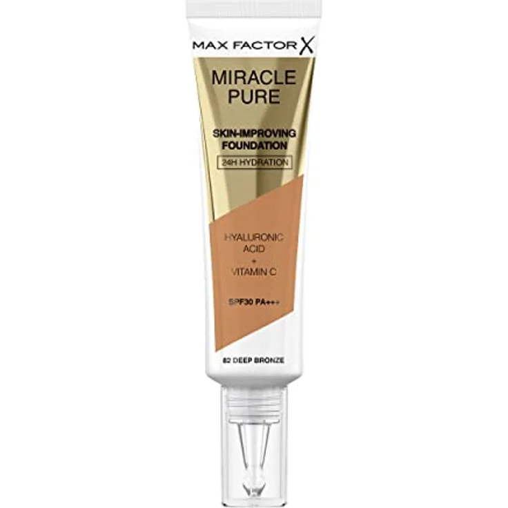 Max Factor Miracle Pure Skin Improving Foundation, Fb. 82 Deep Bronze, hautverbesserndes Make-Up mit LSF 30, 30 ml – Bild 1