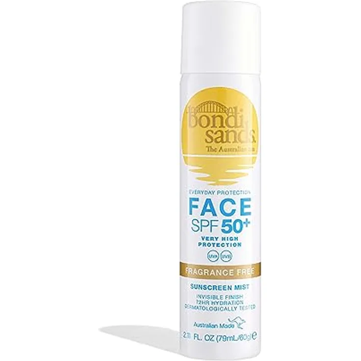 Bondi Sands SPF 50+ Fragrance Free Face Sunscreen Mist | Broad Spectrum UVA & UVB Protection with 72 Hour Hydration, Invisible Finish, Dermatologically Tested, Vegan + Cruelty Free | 79 mL/2.11 Oz