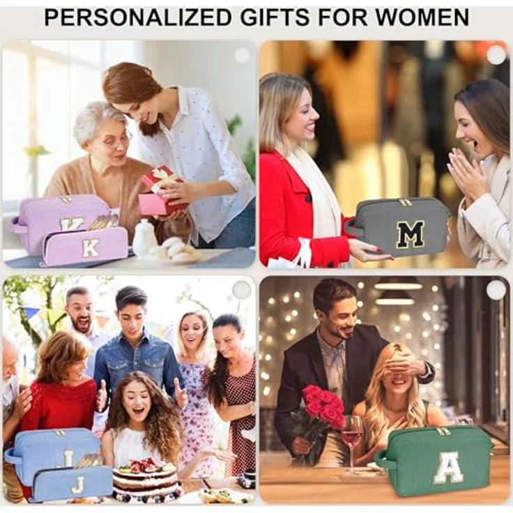 Parima Kosmetiktasche Damen Kulturbeutel, 2-teilig im Corddesign mit Fächern, personalisierbares Geschenk für Frauen in Größe 25 x 15 x 9 cm und 22 x 9 cm, Buchstabe I – Bild 5