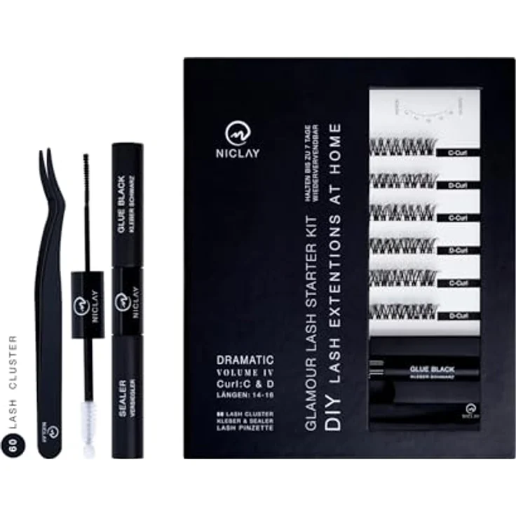 NICLAY DIY Lash Starterkit N1690.3, Professionelles Wimpern-Set mit 60 Wiederverwendbaren Wimpern-Clustern, Dramatic IV | 14/16 mm, inklusive Wimpernkleber und Applikationspinzette – Bild 1
