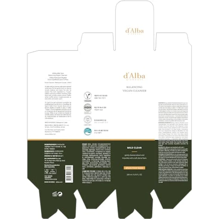 d'Alba Mild Skin Balancing Vegan Cleanser, feuchtigkeitsspendendes Reinigungsgel mit beruhigender Wirkung, 200 ml – Bild 5