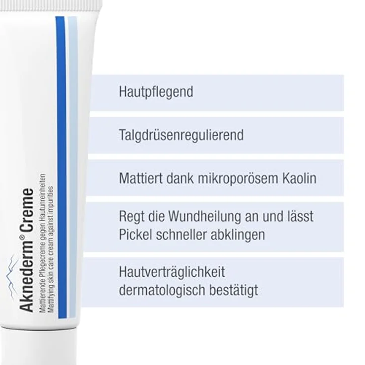 AKNEDERM Creme 2x30g - mattierende Gesichtscreme gegen Pickel & unreine Haut - talgregulierende Feuchtigkeitscreme - Anti Pickel mit Zinkoxid & ohne Parfüm – Bild 2