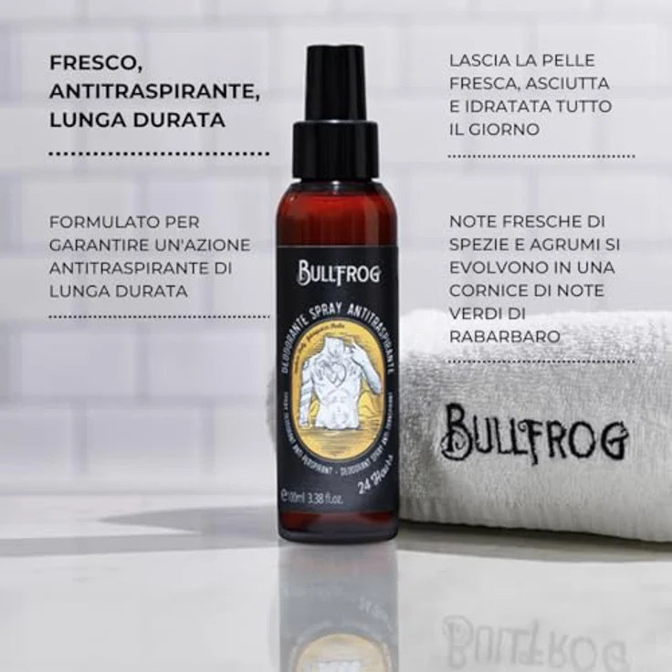 Bullfrog Antitranspirant-Deodorant-Spray, 97,4% natürliche Inhaltsstoffe, würziger und frischer Duft, langlebig, 100 ml, hergestellt in Italien – Bild 3