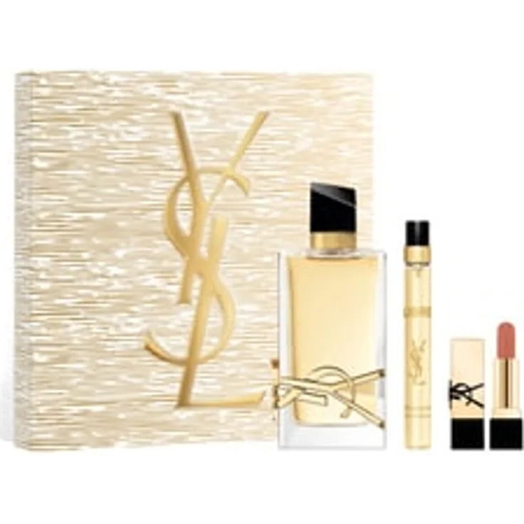 Yves Saint Laurent Libre 90 ml Eau de Parfum Xmas Set, Damen-Duftset mit 10 ml Mini und Rouge Pur Couture in Nude Muse, gebürstete Goldverpackung
