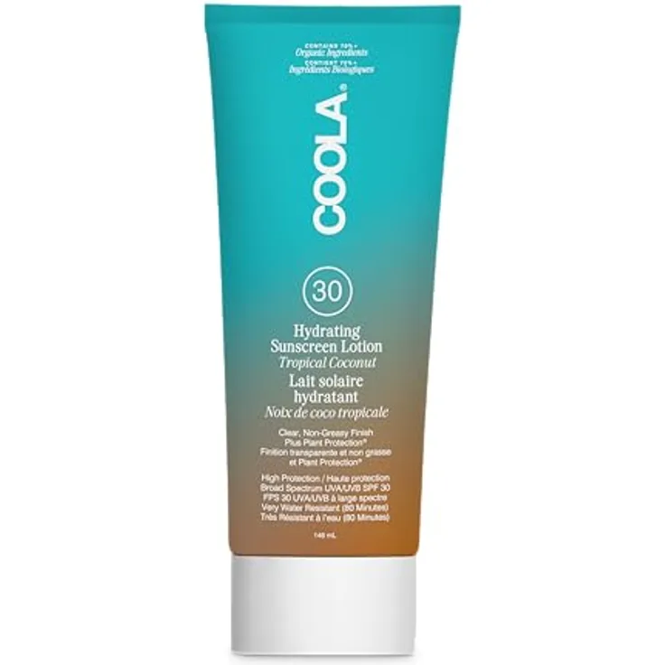 COOLA Classic Body Sunscreen Lotion SPF 30, Tropical Coconut, 148ml, Natürlicher Kokosnuss-Duft, Breitspektrum LSF 30 UVA/UVB-Schutz, 80 Minuten wasserfest