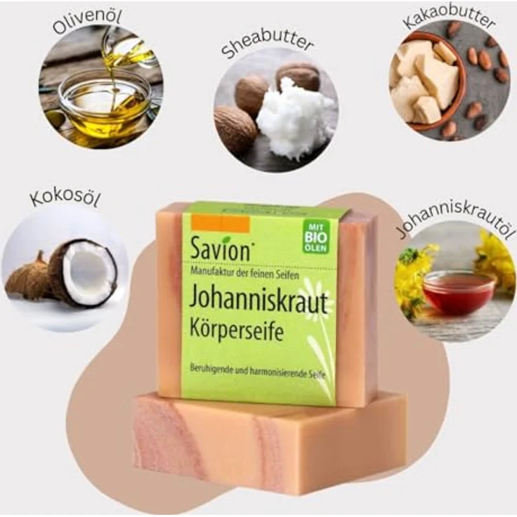 Savion Johannis Körperseife mit Johanniskrautöl, Vegan, Palmölfrei, Tierversuchsfrei, 80g – Bild 2