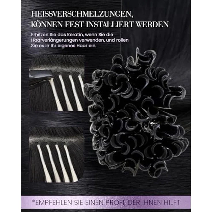 LaaVoo Pre Bonded Haarverlängerung, Echthaar Keratin Bondings 14 Zoll/35cm, U Tip Extensions in Schwarz, 50g/50Strähnen Remy Haare – Bild 3