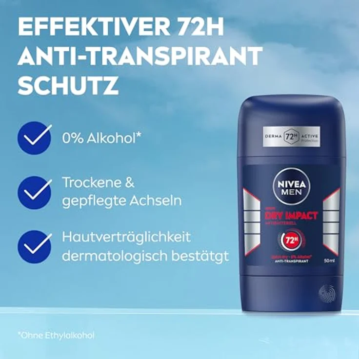 NIVEA MEN Dry Impact Deo Stick, 72h Antitranspirant-Schutz mit antibakteriellen Wirkstoffen, alkoholfrei, 50 ml – Bild 2