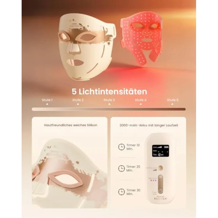 RENPHO ARTEMIS LED-Gesicht Maske mit 324 LED-Chips, 3 Modi (Rot, Blau, NIR), kabellos und wiederaufladbar, Silikon-Design für Hautpflege, ideales Geschenk für Frauen – Bild 5