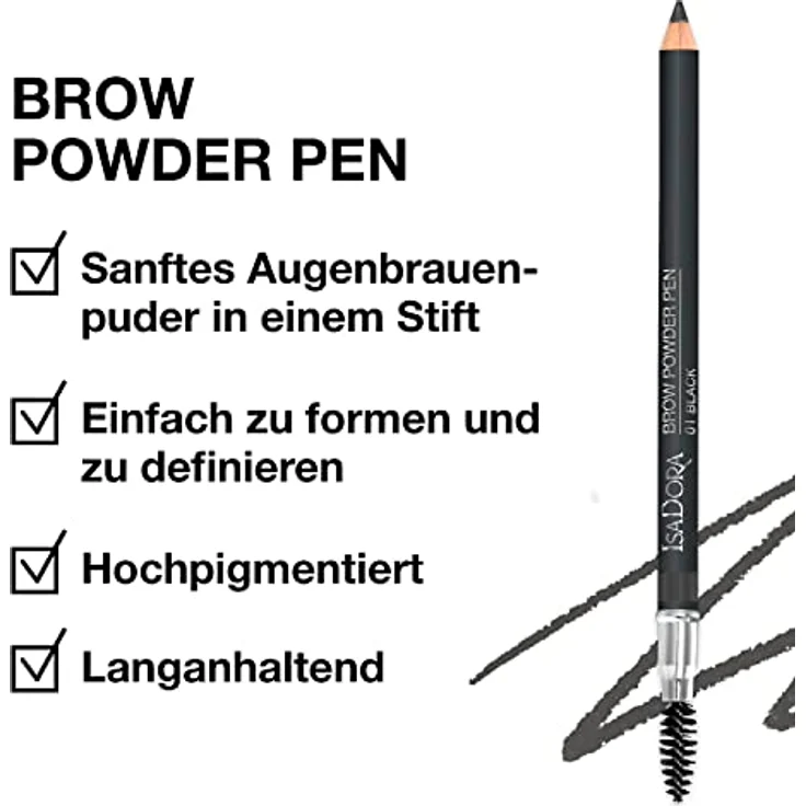 Isadora Brow Powder Pen, Augenbrauenstift 1,1 g, für perfekt definierte Augenbrauen, Farbe Nr.01 - Black – Bild 2