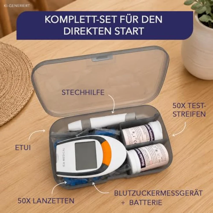 IEA Medical Blutzuckermessgerät AC-309, Komplettset inkl. 50 Teststreifen, 50 Lanzetten und Etui für einfache Selbstkontrolle zuhause – Bild 2