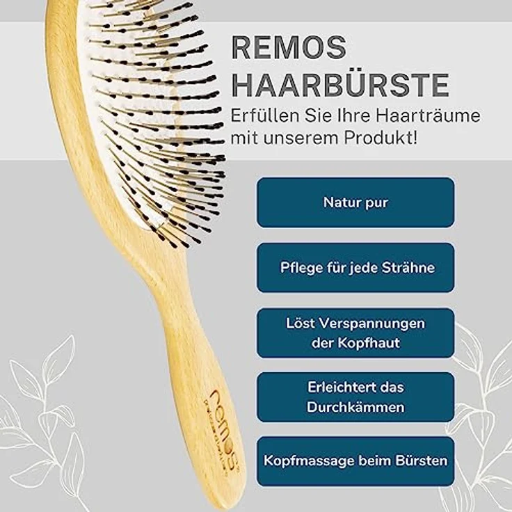 remos professional body care REMOS breite Haarbürste mit Stahlstiften und Noppen, schonende Haarpflege, geeignet für alle Haartypen, 23 cm – Bild 3