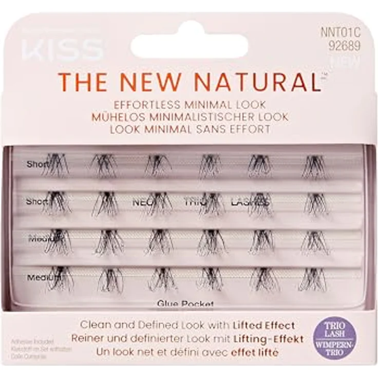 KISS The New Natural Effortless Minimal Look, knotenfreie Bündel mit selbstklebenden Wimpern, Trio 01, 24 St., leicht und natürlich – Bild 1