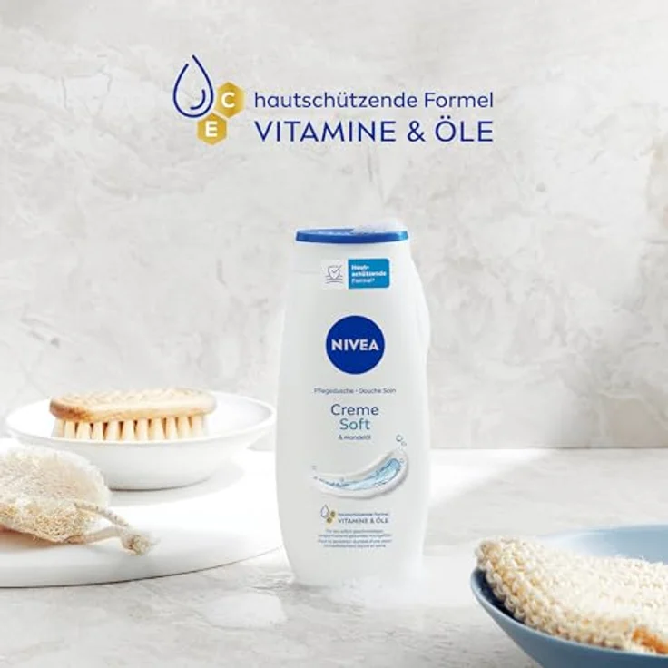 NIVEA Creme Soft Pflegedusche, feuchtigkeitsspendendes Duschgel mit Vitaminen und Mandel-Öl, pH-hautneutral, 250 ml – Bild 4
