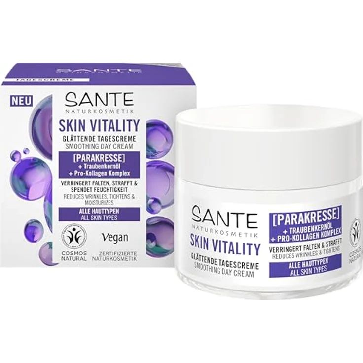 SANTE Naturkosmetik Face Skin Vitality Tagescreme, revitalisierende Feuchtigkeitspflege mit Parakresse, Traubenkernöl & Pro-Kollagen, Anti-Aging-Creme für alle Hauttypen, 50ml – Bild 1