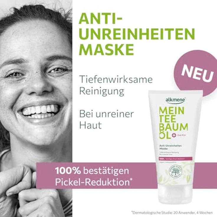 Alkmene Teebaumöl Maske gegen Pickel, Mitesser & Unreinheiten 75 ml - 100% bestätigen Pickel Reduktion - Gesichtsmaske Männer & Frauen, Mitesser Maske Männer, vegan – Bild 2