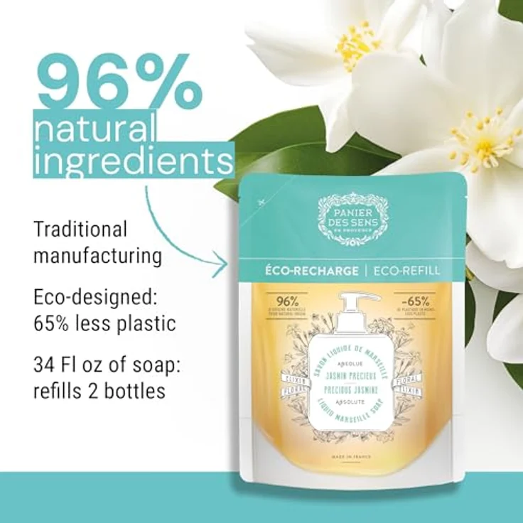 Panier des Sens Marseiller Flüssige Handseife Nachfüller Jasmine, 97% natürliche Inhaltsstoffe, feuchtigkeitsspendend mit Kokosnussöl, 2x500 ml – Bild 5