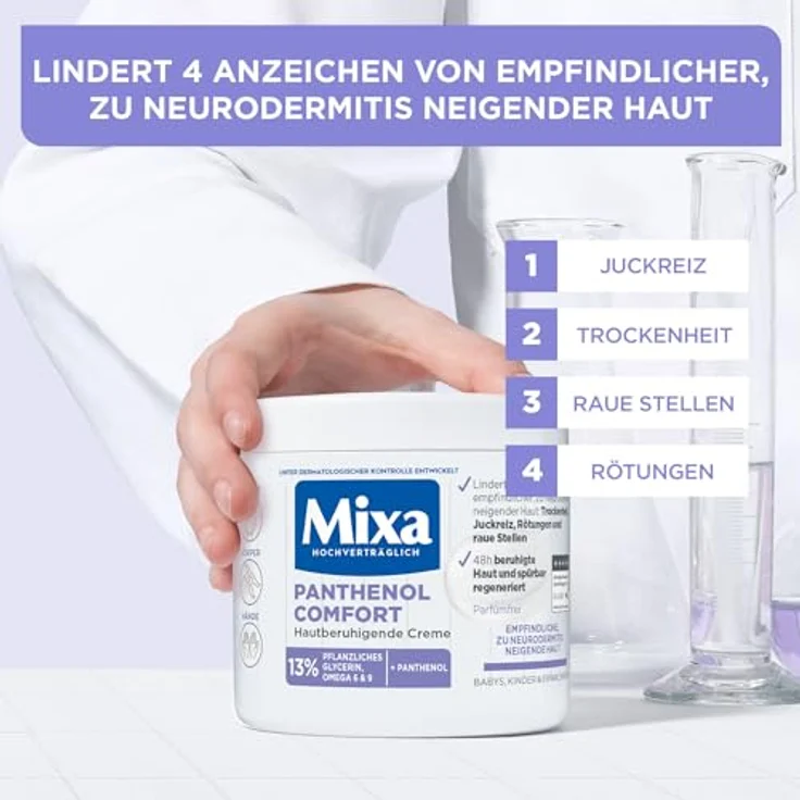 Mixa Panthenol Comfort Hautberuhigende Creme, Pflegecreme für Neurodermitis-neigende Haut, 400 ml – Bild 2