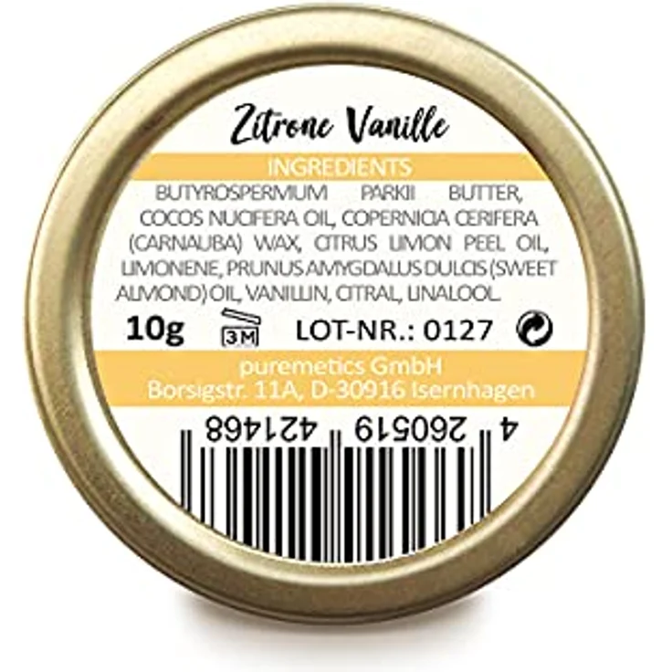 puremetics Zero Waste Lip Balm “Zitrone Vanille“ (10g) | 100% vegan & plastikfrei | wiederverwendbarer Weißblech-Tiegel – Bild 2