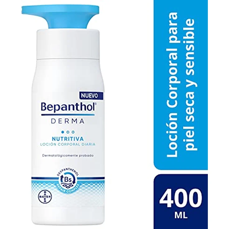 Bepanthol Derma Nährende Körperlotion, sofortige und langanhaltende Feuchtigkeitsversorgung für trockene und empfindliche Haut, 400 ml, 90 % natürliche Inhaltsstoffe, dermatologisch getestet, nicht parfümiert – Bild 2