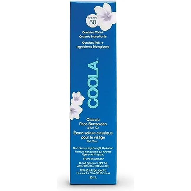COOLA Classic Face Sunscreen SPF 50 Lotion, Sonnencreme für das Gesicht mit weißem Tee, 50 ml, wasserfest und 70%+ organische Inhaltsstoffe