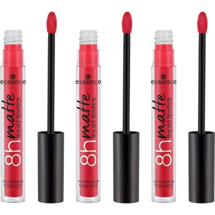 essence 8h matte liquid lipstick Nr. 07, klassisches Rot, langanhaltend, schnelltrocknend, vegan, wasserfest, ölfrei, 3er Pack (3x2.5ml) – Bild 1