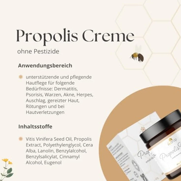 bedrop Propolis Körpercreme, hochdosiert mit Bienenwachs & Traubenkernöl für natürliche Hautpflege, 200ml – Bild 2