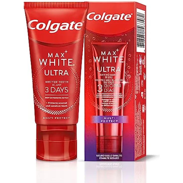 Colgate Max White Multiprotect Zahnpasta 50 ml | weißere Zähne in 3 Tagen* | schützt Zahnschmelz und empfindliche Zähne | Zahnaufhellung | entfernt tiefe Flecken