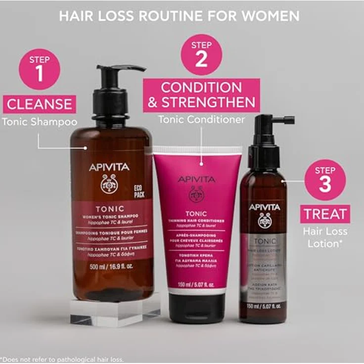 Apivita Tonic Shampoo für Frauen mit schütterem Haar 500 ml - Fördert gesundes Haarwachstum, Stärkt, Gibt Volumen - Bekämpft Haarausfall mit Patentiertem Hippophae Tonic Komplex, Lorbeer & Propolis – Bild 5