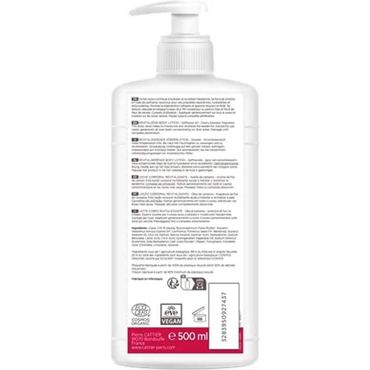 CATTIER PARIS Revitalisierende Körperlotion Distelöl - Kirschblütenduft - vegane Körpercreme - Etikett aus 100% recyceltem Kunststoff - 500ml – Bild 2