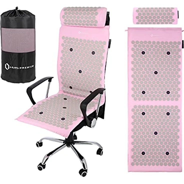 HMS Premium Akupressurmatte Rosa Set mit Kissen, 15444 Akupressur-Spitzen für optimale Massage, handlich und waschbar – Bild 2