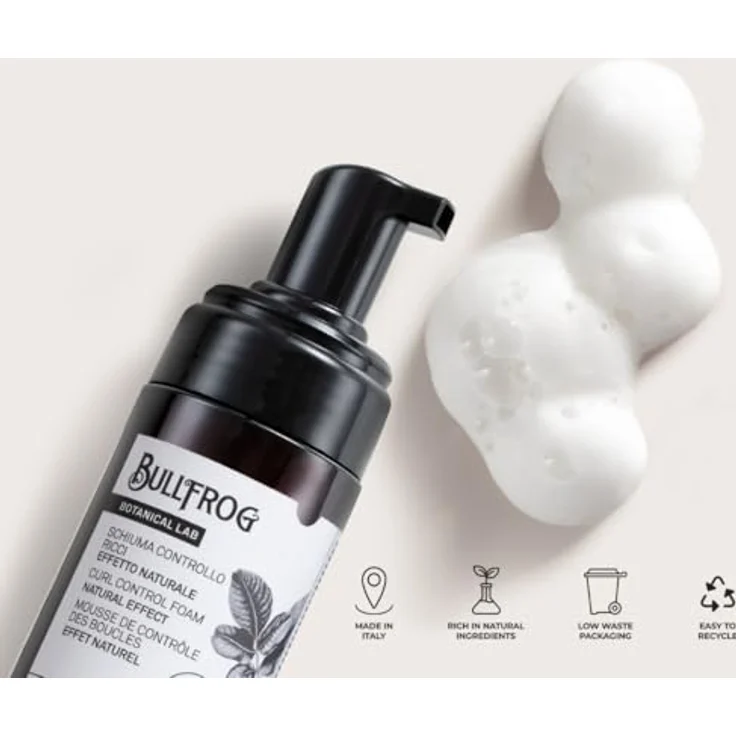 Bullfrog Lockenkontrolle Schaum 100 ml – Definiert Locken, verleiht Volumen und Feuchtigkeit – 91,7% natürliche Inhaltsstoffe – Süße Duftnoten von Pistazie und Mandel – Hergestellt in Italien – Bild 2