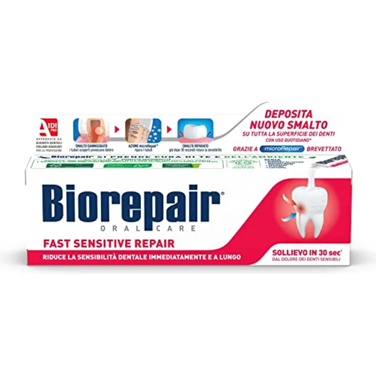 Biorepair, Fast Sensitive Repair Zahnpasta für empfindliche Zähne, schützt den Nagellack, fluorfrei, 75 ml, 6 Packungen