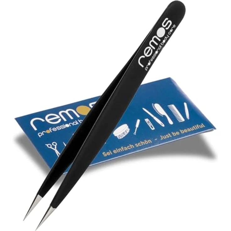 remos professional body care REMOS Splitterpinzette aus rostfreiem Edelstahl [INOX] mit feiner Spitze, 9.5 cm, schwarz – Bild 1