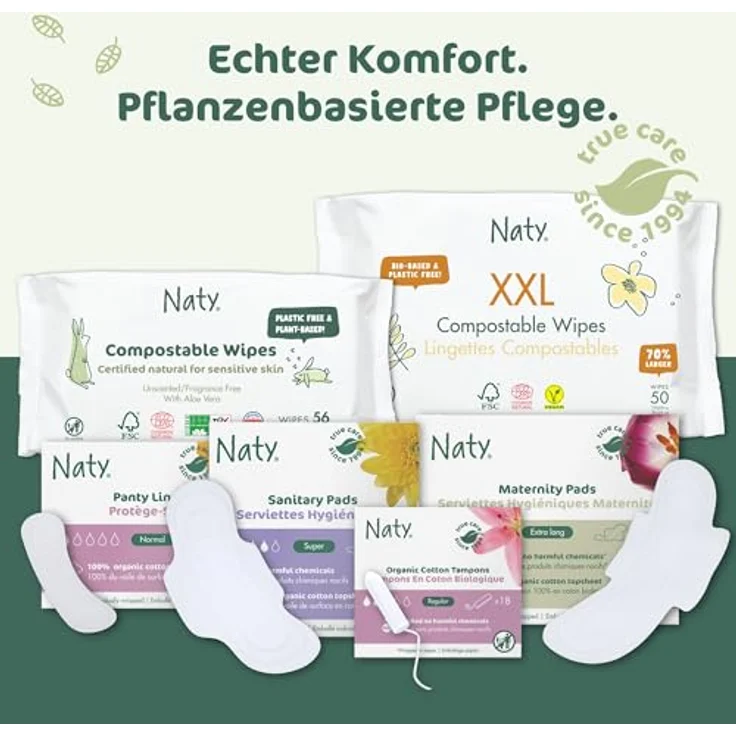 Naty Damenbinden Normal, 14 Stück – umweltfreundlich, vegan, hautfreundlich, biologisch abbaubar für natürliche Monatshygiene – Bild 9